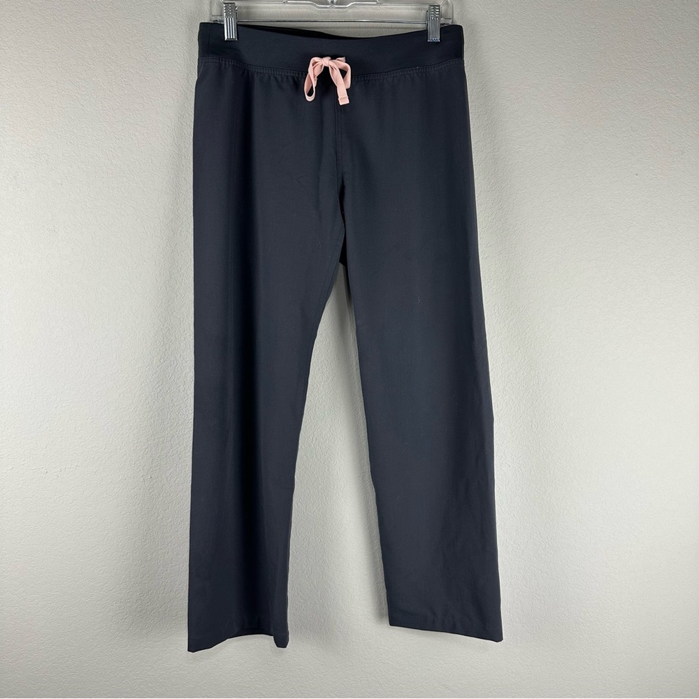 Figs Women's Straight Leg Livingston Pants - Dark Gray with Pink Drawstring